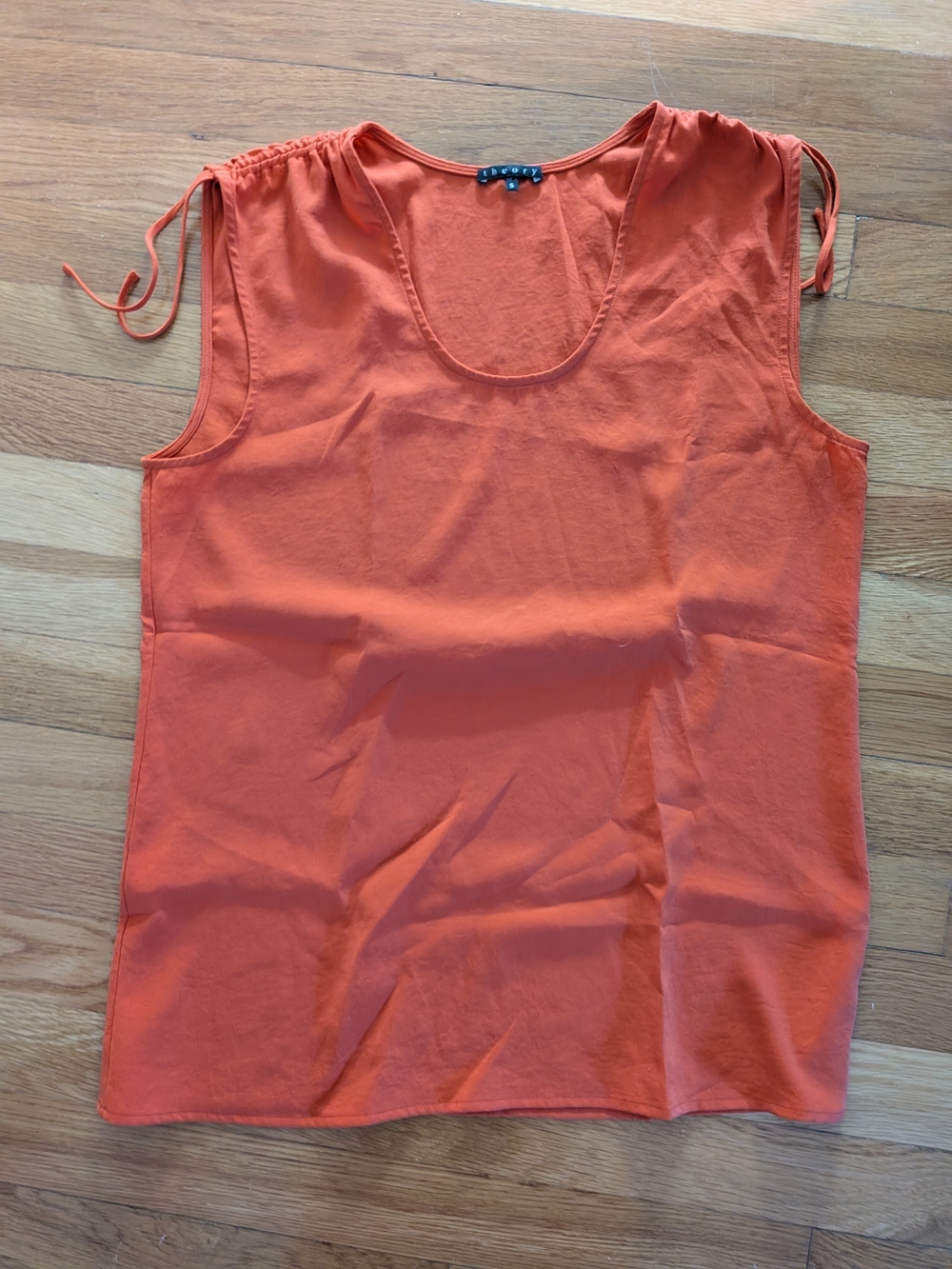Theory Orange Sleeveless Scoop Neck Tank with Tie Shoulders